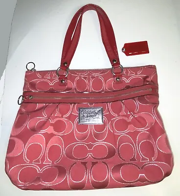 COACH Red Pink Poppy Signature Sateen With Lurex Glam Tote G1067-15389 Handbag • $49.99