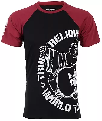 $79 TRUE RELIGION Black Red PART BUDDHA Short Sleeve Designer Raglan T-shirt • $21.99