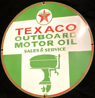 Vintage Art TEXACO OUTBOARD MOTOR OIL 1950 PORCELAIN SIGN Rare Advertising 30  • $199