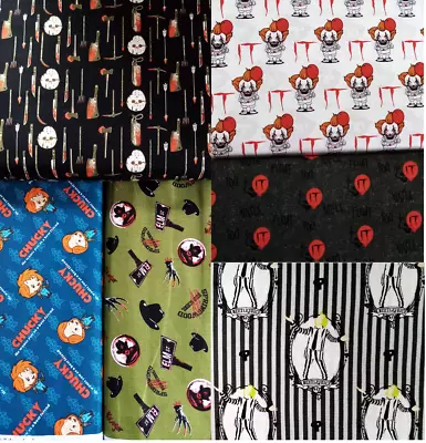 Halloween Movie Licenced Fabric FQ & 1/2m IT Jason Freddy Chucky 100% Cotton • £4.45