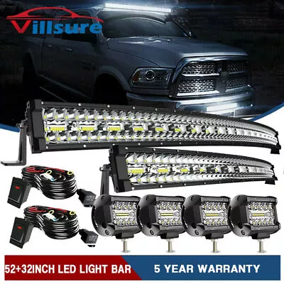 52inch 1122W Curved LED Light Bar +32'' +4'' Pods Offroad Fit Jeep Truck SUV 4WD • $130.99