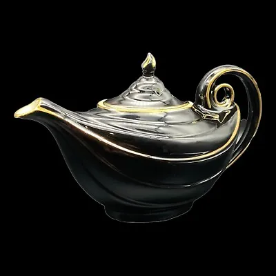 Vintage HALL Aladdin Genie Teapot BLACK/GOLD 6 Cup MCM Mid Century Modern USA • $39.99