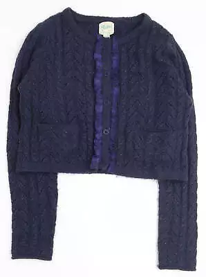 Yumi Girls Blue Round Neck Acrylic Cardigan Jumper Size 9-10 Years Button • £5