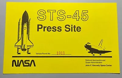 Sts-45 Ksc/nasa Neon Yellow Press Site Vehicle Permit Pass • $17.99