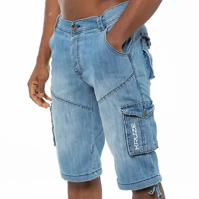 £15.99 • Buy Kruze Mens Cargo Combat Shorts Knee Length Cotton Denim Half Pant All Waist Size