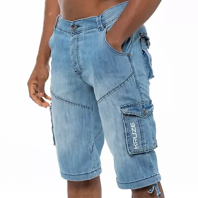 £15.99 • Buy Kruze Mens Cargo Combat Shorts Knee Length Cotton Denim Half Pant All Waist Size