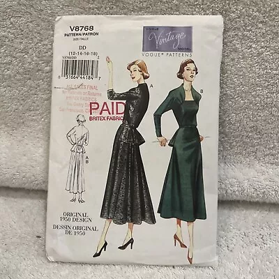 Uncut Discontinued Vintage 1950 Vogue Design Pattern V8768 Misses Sz 12-18 • $18.80