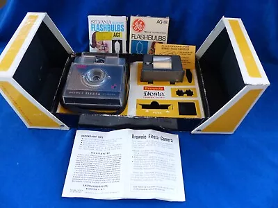 Vintage (1960s) Kodak Fiesta Camera Outfit In Original Box + Instructions Bulbs • $24.95