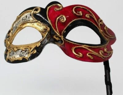 £13.99 • Buy Black Red Gold Musical Notes Venetian Masquerade Party Ball Eye Mask On A Stick