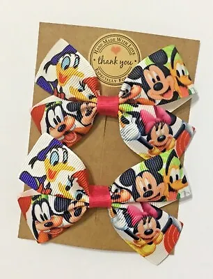 Mickey Mouse Donald Duck Hair Bow Alligator Clip/ Bobbles Girls Baby Ribbon Bows • £3.85