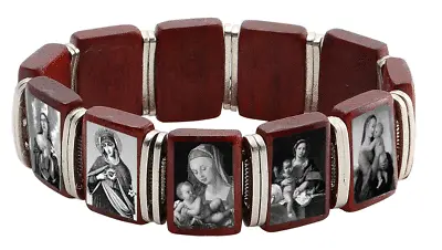 Virgin Mary Cherry Wood Beads Catholic Bracelet With Silver Metal Spacer • $14.59