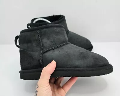 UGG | Classic Ultra Mini Black Suede Shearling Lined Boots | KIDS 1 • $33