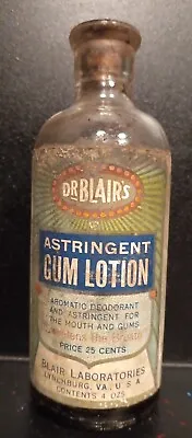 Antique Dr. Blair's Astringent Gum Lotion 4oz Corked Glass Bottle (1920s) • $34.89