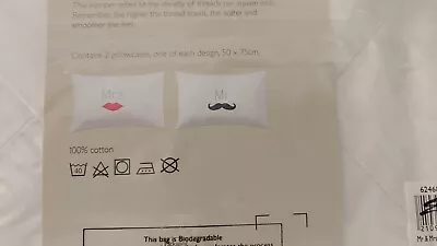 New Set Of Two Standard Cotton Pillow Cases Mr & Mrs Mustache Lips • $13.99