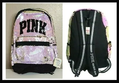 BLING Victoria Secret Pink IRIDESCENT RAINBOW CAMPUS BACKPACK BOOK BAG CARRY ON • $102.46