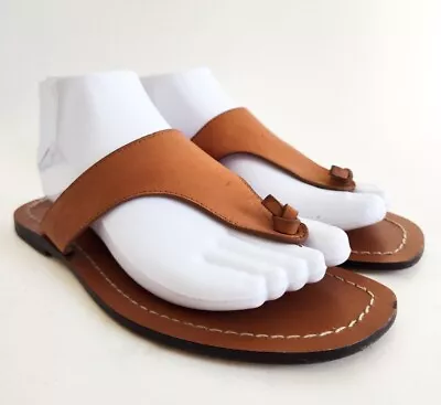 J.Crew Camel Tan Playa Leather G2141 Brazil Minimalist Sandals Women Sz 7 Preppy • $24.99