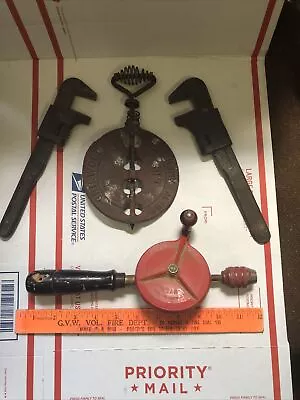 Lot Vtg   Stuff  Two (2) Adj Monkey+vtg Hand Drill(works)+ 6  Griswold Flue Stop • $9