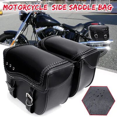 2x Motorcycle Side Saddle Bags PU Leather Saddlebags Scooters Motorbike Panniers • $71.24