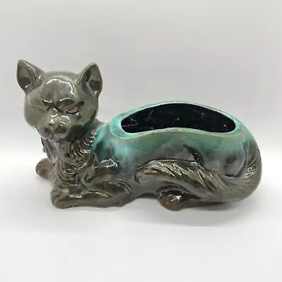 Vintage Blue Mountain Pottery Style Cat Planter Green Blue Drip 9  Succulents • $19.99