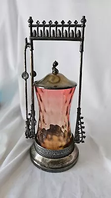 Antique Victorian Cranberry Glass Pickle Castor E.G Webster & Bro. 1865-1886 • $399.99