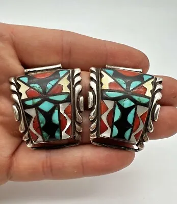 Wayne & Virginia Quam Zuni Sterling Silver Turquoise Coral Mens Watch Tips 39.5g • $295