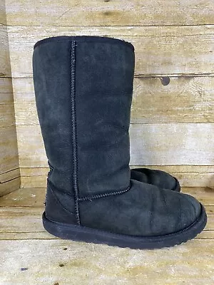 UGG Size 6 Black Classic Suede Sheepskin Tall Winter Boots 5229 • $20.52