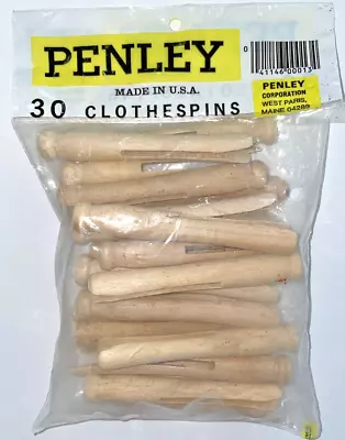 PENLEY Clothespins Dollpins 22 Round Top 4  Wood Open Pkg USA • $4.99