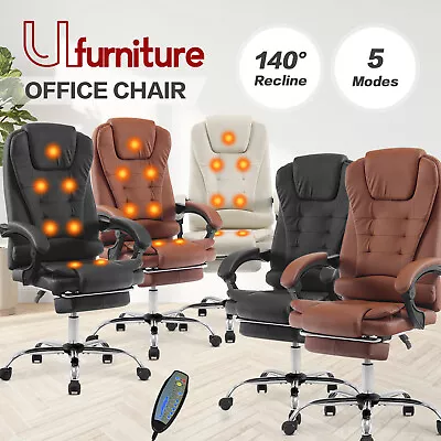$189.90 • Buy Massage Office Chair W/Footrest Heated Executive Computer Racing Seat PU Leather