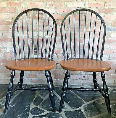 L.Hitchcock~2 BLACK SIGNED WINDSOR LARGE SIDE CHAIRS-Excellent-I Of 3 Sets-#3 • $295