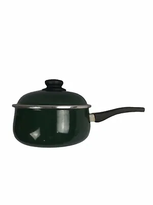 Vintage Megaware Cookware Spain Forest Green 2 Quart Ceramic Sauce Pan With Lid • $15.99