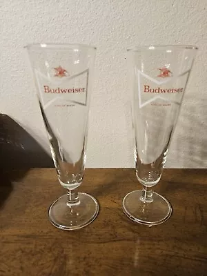 Vintage Budweiser King Of Beers Red & White Bow-tie Logo  Footed Pilsner Glasses • $12