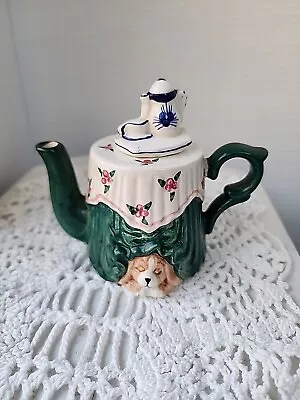 World Bazaar Mini Tea Party Teapot Dog Sleeping Under The Table Hand Painted • $12.50