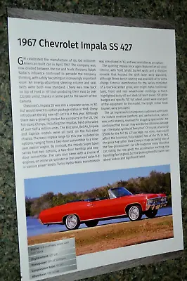 ★★1967 Chevy Impala Ss 427 Info Spec Sheet Photo Feature Print 67 Ss427★★4 • $9.99