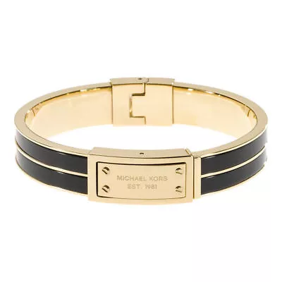 Michael Kors MKJ2350710 Women's Gold Stainless Steel Black Hinge Bangle Bracelet • $80.50