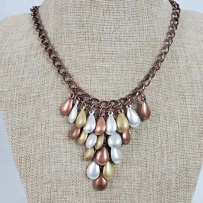 Vintage Style Bib 17  Distressed Necklace Silver Gold Copper Tones • $9