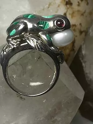 Frog Ring Malachite Size 10 Leaves Sterling Silver Women • $148