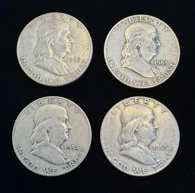 (4) Franklin Half Dollars 1952-P 1953-D 1954-D 1955-P - 50c - AU Circ • $0.99