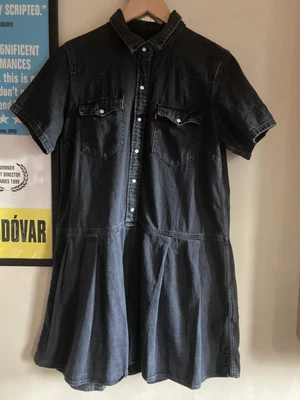 £9.99 • Buy Levis Levi Strauss Black Denim Western Mini Dress Pearl Snaps Medium