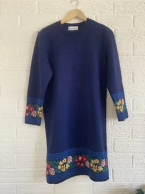 Yves Saint Laurent Long Sleeve Blue Floral Knit Dress Size M • $350