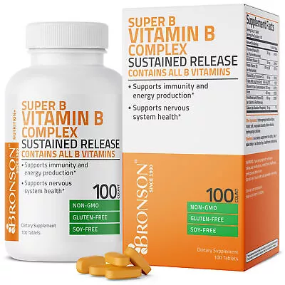 VITAMIN B COMPLEX Sustained Release B1 B2 B3 B6 Folic Acid B12 100 Tablets • $14.99