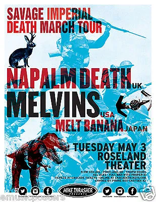 NAPALM DEATH / MELVINS / MELT BANANA 2016 PORTLAND CONCERT TOUR POSTER-Grindcore • $14.51