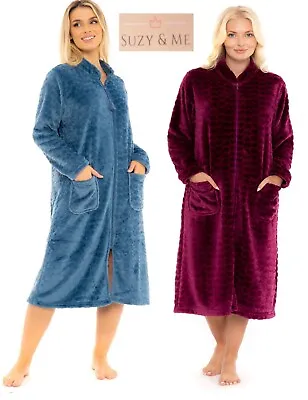 Ladies Embossed Heart Super Soft Zip Up Through Dressing Gown*fleece 10/26 • £25.95