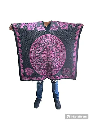 Mexican Poncho  Calendario Azteca  Mexico  Aztec  warrior  Black - Violet • $38