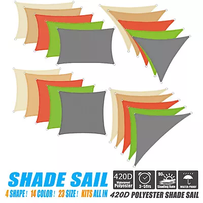 Sun Shade Sail Garden Patio Awning Canopy Sunscreen 98% UV Block Dust Proof UK • £123.59
