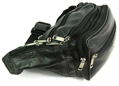 £12.99 • Buy Black Soft Real Leather Bum Bag Money Travel Holiday Waist Belt Wallet Festival 