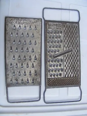 2 Vintage Metal Cheese Slaw Graters Use Fels-Naptha Soap & All In One • $3.99