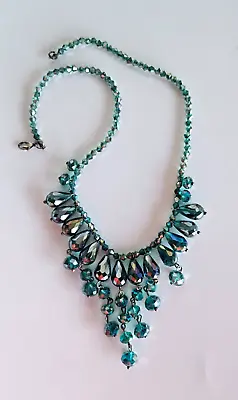 Vintage Aurora Borealis Peacock Teal/Green Beaded Necklace • $12