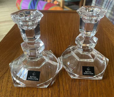 £12.50 • Buy Pair Of Royal Doulton Stumpy 4   Clear Lead Crystal Candlesticks Candle Holders