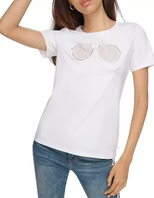 KARL LAGERFELD PARIS Women's Embellished Sunglasses T-Shirt. Sz M. $59 Value • $29