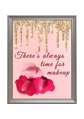 Makeup Brushes Picture Print Beauty Gold Glitter Poster Dressing Room A4 Salon • £5.79